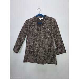 Ann Taylor Factory Brown Floral Line Art Tunic Top Size Medium